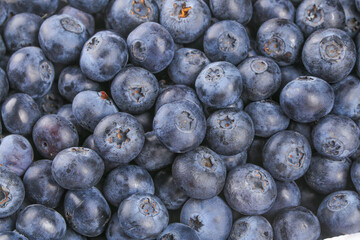 Fresh Ripe Blueberries Close-Up Background - Organic Fruit Texture Pattern with Water Droplets for Healthy Food Design