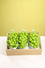 Fresh Green Grapes in Wooden Box - Healthy Organic Fruit Display with Natural Packaging
