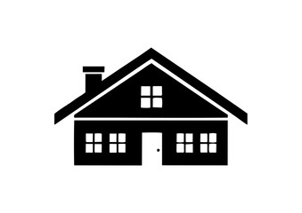 Simple black house vector icon, a classic building silhouette for real estate and property concepts, a white background