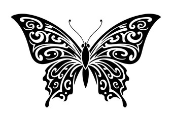 Intricately Designed Digital Butterfly Art, an Elegant Ornamental Silhouette Vector Illustration for Modern Graphic Projects and Decorative Elements