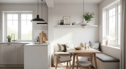 Cozy breakfast nook in a bright modern kitchen