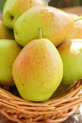 Fresh Sweet Pears in Wicker Basket - Organic Fruit Display