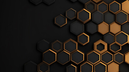 Abstract hexagon pattern black gold geometric background design