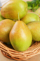 Fresh Sweet Pears in Wicker Basket - Crisp Fragrant Fruit from Shanxi Shaanxi Xinjiang China