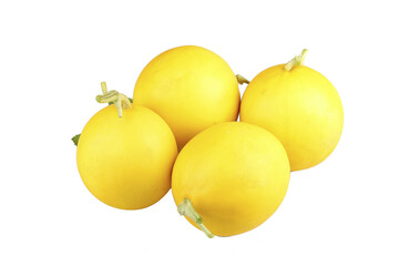 Fresh Yellow Honeydew Melons from Shaanxi Province on White Background