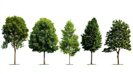 Obraz premium Tree Entourage. Collection of Green Trees Isolated on White Background for Outdoors Design Artwork