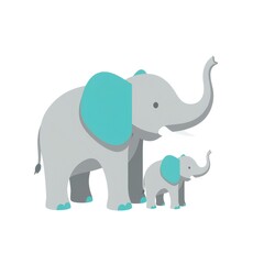 Fototapeta premium Cute illustration of a mother elephant and her baby baby elephant calf family animals wildlife cartoon adorable child children kid kids