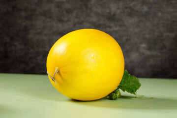 Golden Honeydew Melon from Minqin Desert - Sweet Fresh Fruit with Mint Leaves