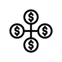 Four dollar coins connected in a central hub