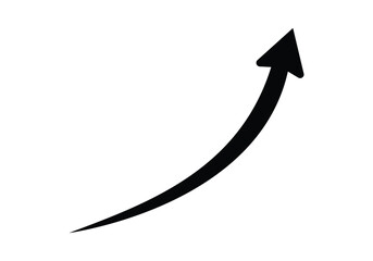 Black Upward Arrow Curved Trajectory on Transparent Background