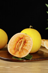 Fresh Yellow Honeydew Melons from Minqin - Sweet Juicy Summer Fruit on Wooden Board