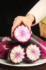 Making Purple Radish Ice Cream in Shandong - Hand Holding Sliced Vegetable with Star Pattern