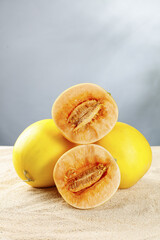 Fresh Yellow Honeydew Melons from Minqin Market Sweet Fruit Display