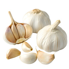 Obraz premium Whole Garlic Bulbs and Cloves isolated on a transparent background food ingredient