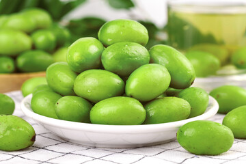 Fresh Green Olives in White Bowl - Healthy Mediterranean Food Ingredient