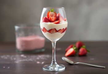Strawberry dessert in glass