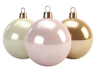 Three Christmas ball ornaments isolated on transparent background