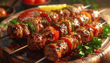Authentic Turkish Shish Kebab on Skewers