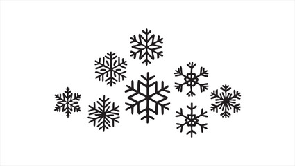 A simple collection of various black snowflake vector icons. A set of symmetrical crystal shapes for winter, holiday, and weather concepts