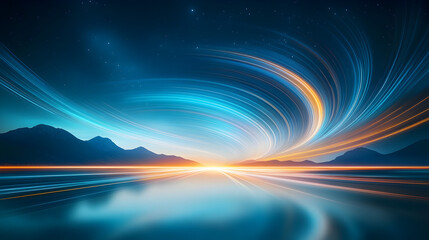 a movement of stars in the night sky with the view of mountains