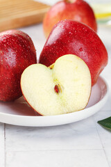 Fresh Red Apples from Zhaotong Yunnan Plateau with Morning Dew in White Bowl Display