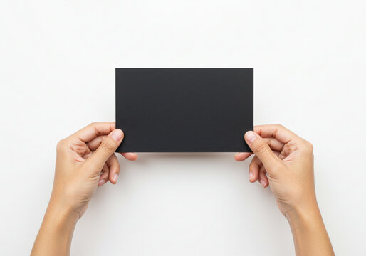 Elegant hands hold a sleek black card, perfect for modern branding and design mockups