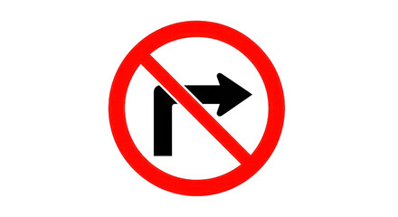 Prohibition sign no right turn red circle with white arrow and line