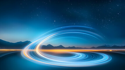 a movement of stars in the night sky with the view of mountains