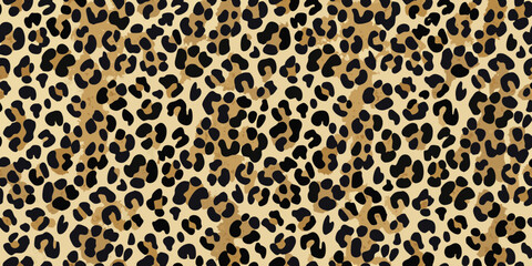 Seamless leopard print pattern with black spots on a tan background