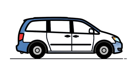 Side view of a light blue minivan