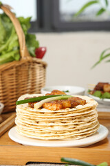 Chinese Zibo BBQ Pancakes with Grilled Meat and Vegetables Traditional Cuisine