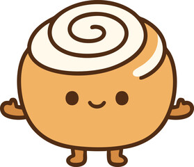 Cute cinnamon roll bun character with swirl icing and tiny limbs