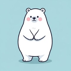 Cute Cartoon Polar Bear Standing with Paws Together.