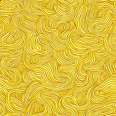 Seamless abstract pattern of flowing yellow noodle shapes with smooth curved lines for food or texture background design