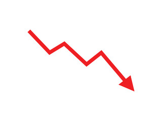 Red Downward Arrow with Zigzag Path on transparent background