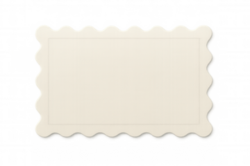 White rectangular label featuring wavy edges, transparent backdrop, offering clean space for design or messaging