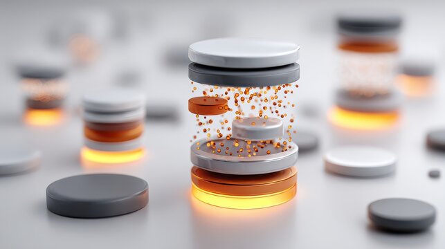 Stacked disks with glowing particles