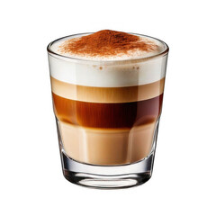 glass of cappuccino or layered coffee isolated on white or transparent