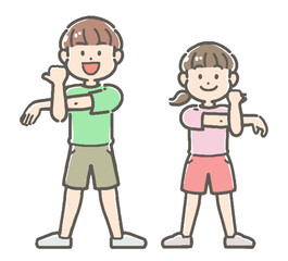 ストレッチ（柔軟）をする男の子と女の子

