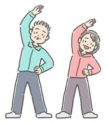 ストレッチ（柔軟）するシニア夫婦
