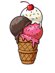 Classic triple scoops ice cream illustration
