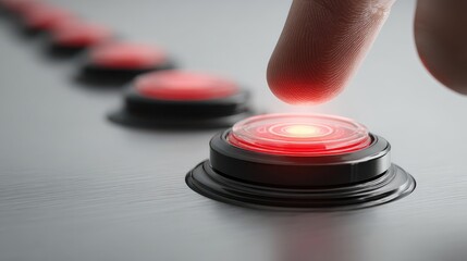 Finger pressing red glowing button