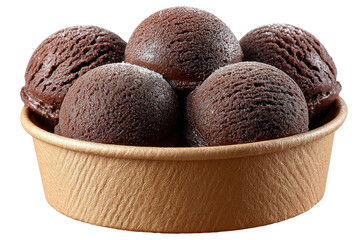 Delicious Chocolate Ice Cream Scoops in a Brown Bowl, Close-Up Shot Highlighting Texture and Flavorful Appeal of Frozen Dessert Treat