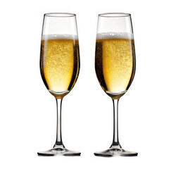  two glasses of champagne isolated on white or transparent