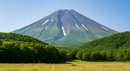 Mount Daisen forested slopes and snow capped peak - Daisen Tottori landscape