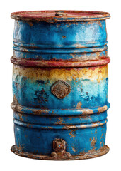 Rusty blue barrel industrial grunge environment isolated on transparent background