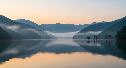 Morning light over Soyang Lake Chuncheon South Korea landscape