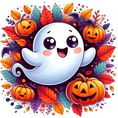 halloween pumpkin and ghost