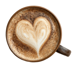Creating a beautiful heart latte in a cozy  setting isolated on transparent background