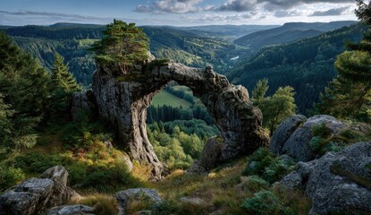Natural Rock Arch in a Forest Valley